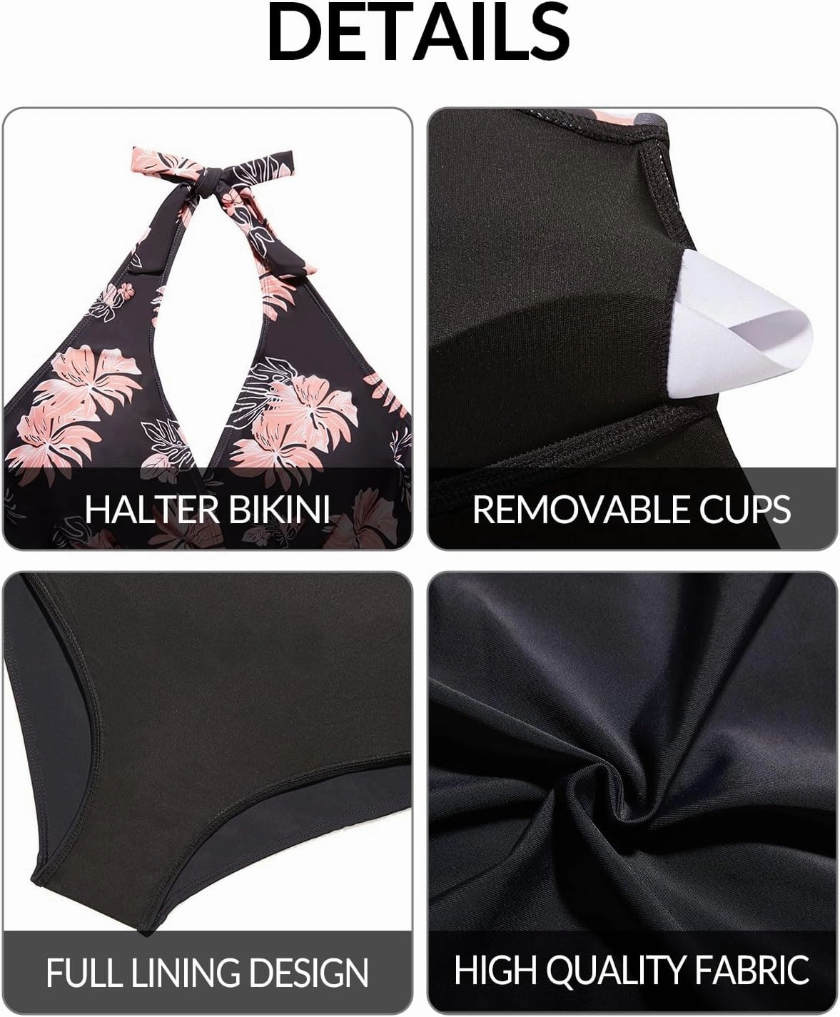 Yonique Womens Two Piece Plus Size Halter Bikini Swimsuits Tummy Control Bathing Suits High Waisted Swimwear