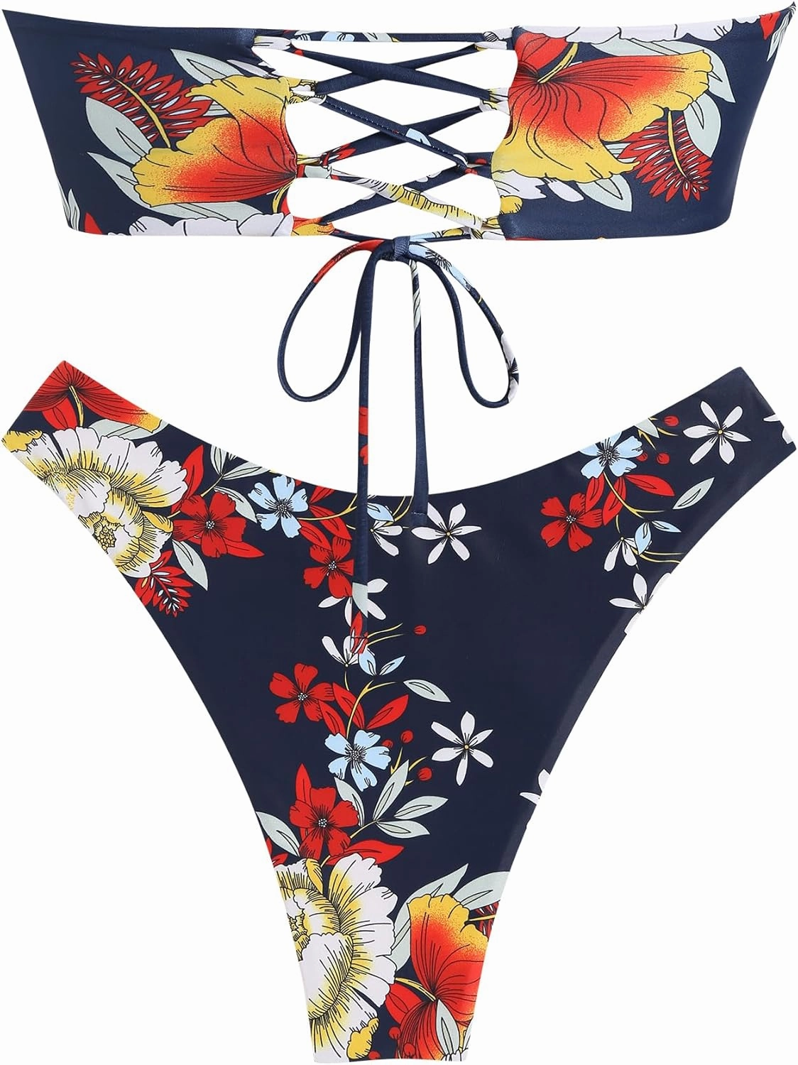 ZAFUL Knotted Bandeau Bikini for Women Strapless Swimsuits High Cut Bathing Suit Sexy Cheeky Tie Side Swimwears