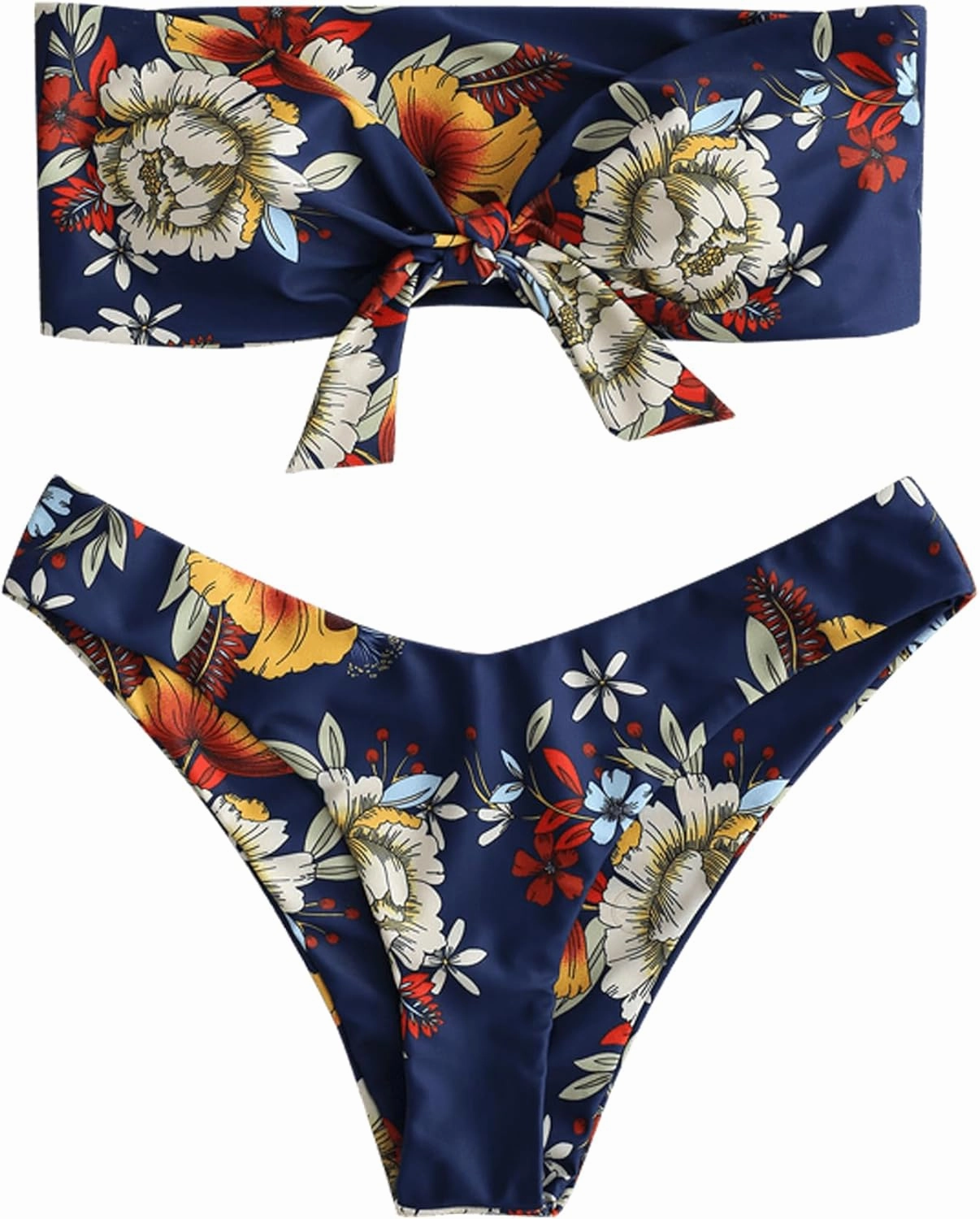 ZAFUL Knotted Bandeau Bikini for Women Strapless Swimsuits High Cut Bathing Suit Sexy Cheeky Tie Side Swimwears
