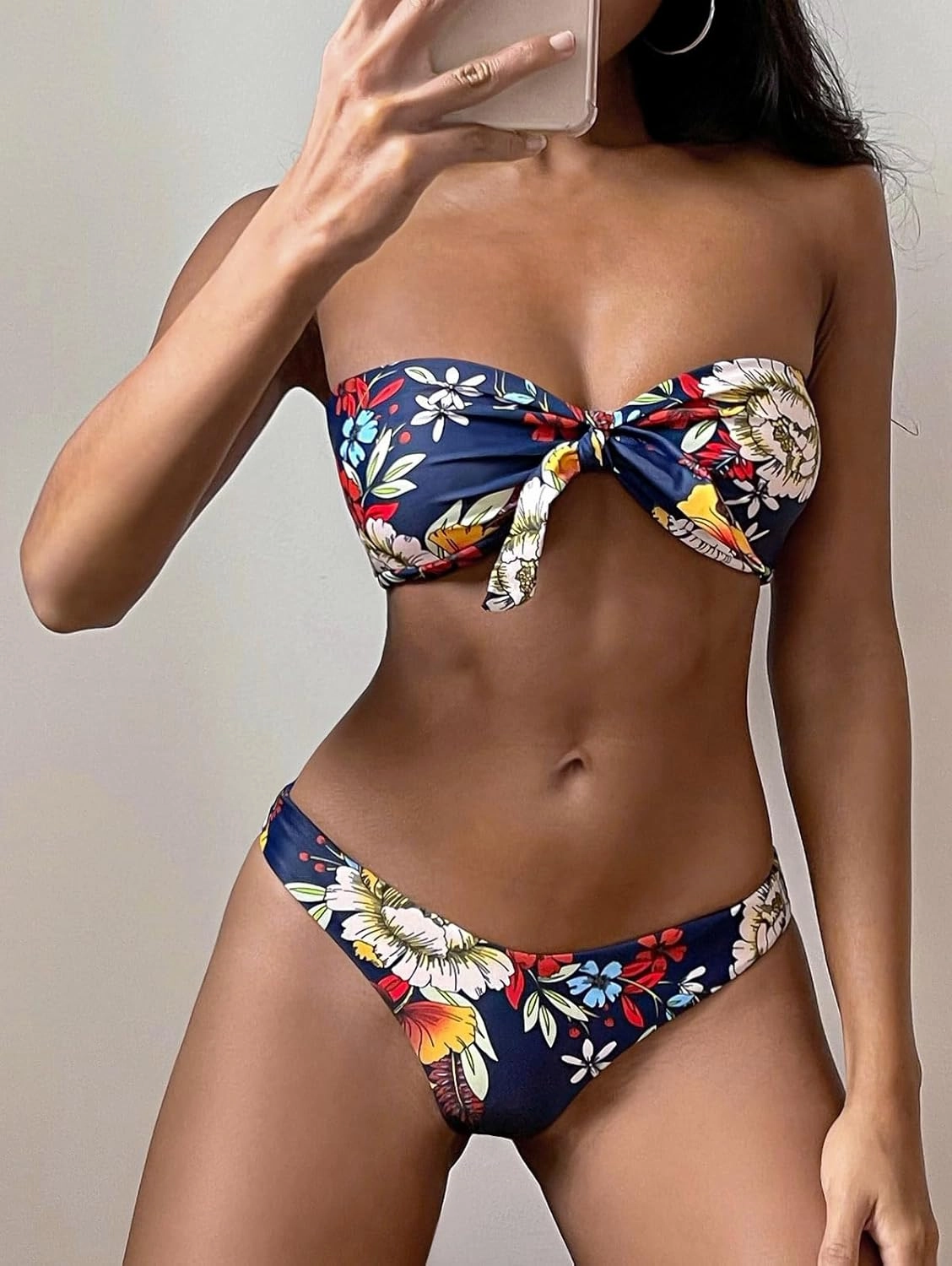 ZAFUL Knotted Bandeau Bikini for Women Strapless Swimsuits High Cut Bathing Suit Sexy Cheeky Tie Side Swimwears