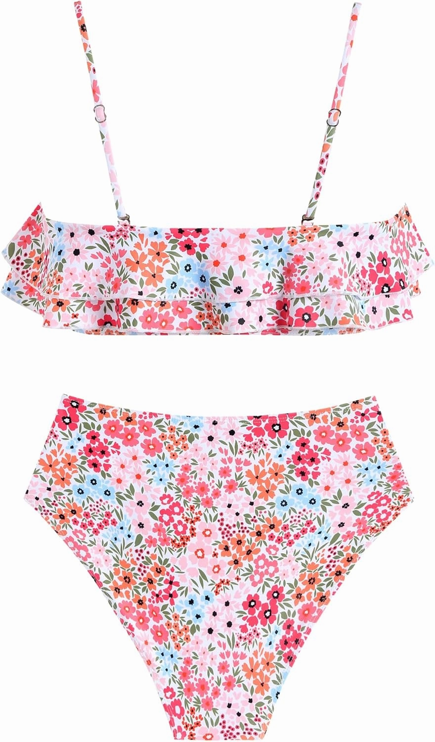 ZAFUL Layered Ruffle Bikini for Women High Waisted Bikini Sets Spaghetti Bandeau Swimsuits Padded Bathing Suit