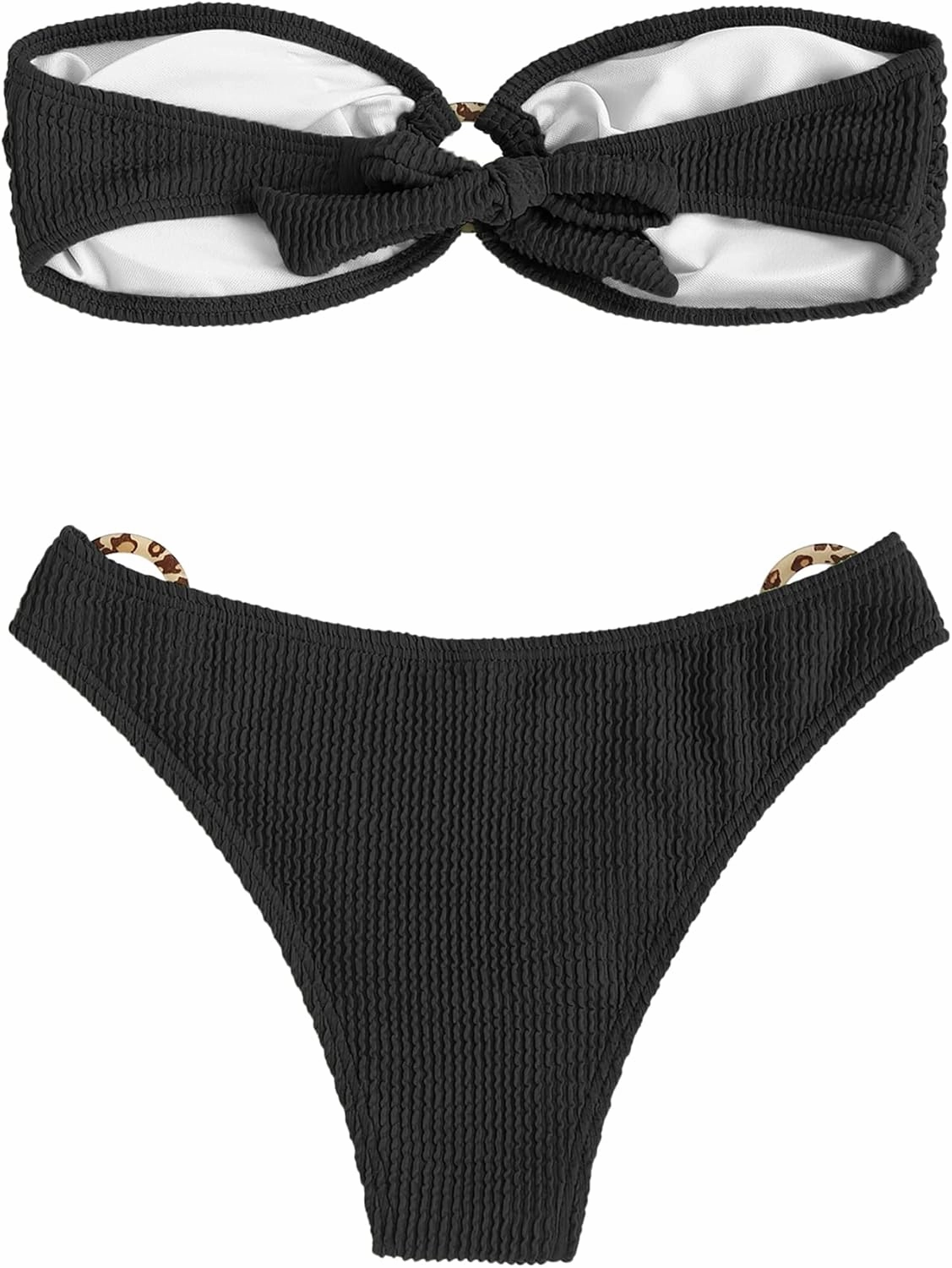 ZAFUL O Ring Bandeau Bikini Sets for Women Sexy Strapless Swimsuits 2 Piece High Cut Bathing Suit
