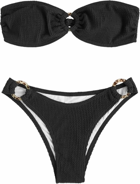 ZAFUL O Ring Bandeau Bikini Sets for Women Sexy Strapless Swimsuits 2 Piece High Cut Bathing Suit