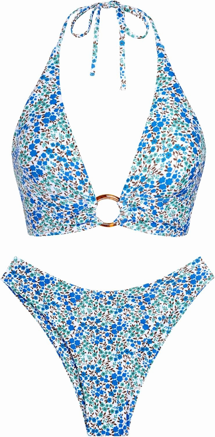 ZAFUL O Ring Halter Bikini Sets for Women High Cut Swimsuits Trendy 2 Piece Bathing Suits