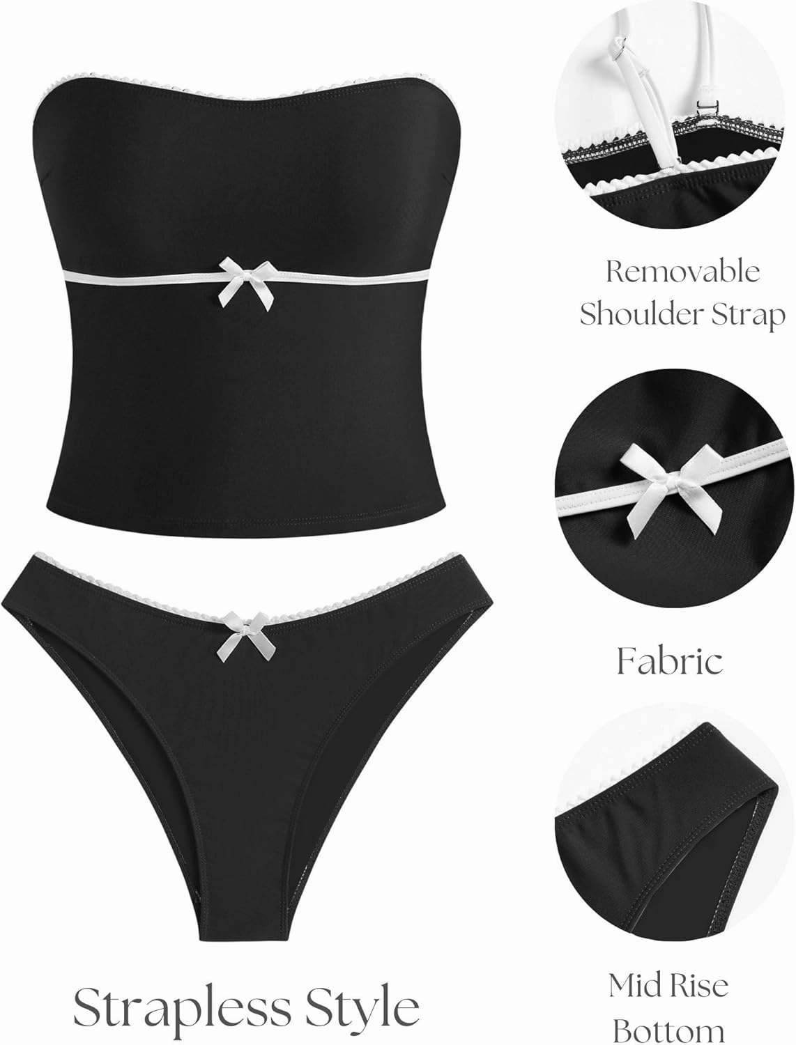 ZAFUL Tankini Swimsuits for Women Bow Tie Side Bathing Suits Tummy Control High Cut Two Piece Bikini Sets