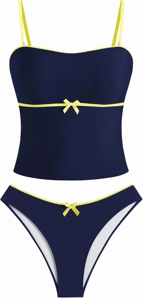 ZAFUL Tankini Swimsuits for Women Bow Tie Side Bathing Suits Tummy Control High Cut Two Piece Bikini Sets