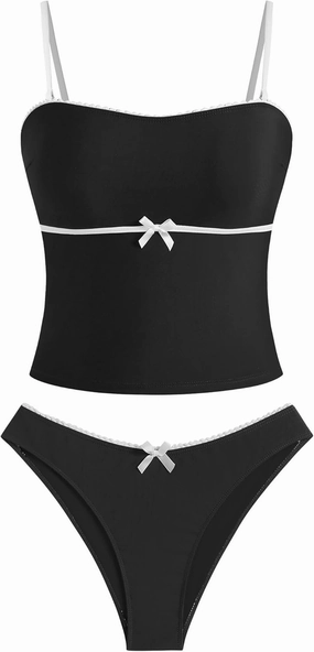 ZAFUL Tankini Swimsuits for Women Bow Tie Side Bathing Suits Tummy Control High Cut Two Piece Bikini Sets