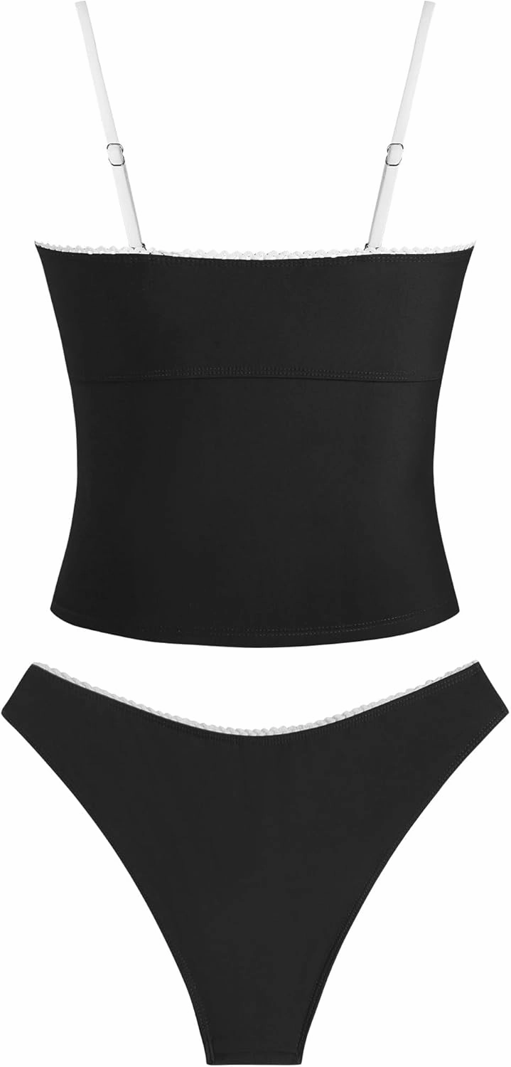 ZAFUL Tankini Swimsuits for Women Bow Tie Side Bathing Suits Tummy Control High Cut Two Piece Bikini Sets