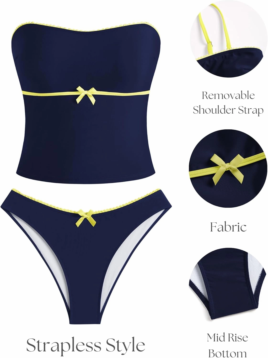 ZAFUL Tankini Swimsuits for Women Bow Tie Side Bathing Suits Tummy Control High Cut Two Piece Bikini Sets