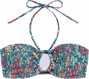 ZAFUL Women Halter Bandeau Bikini Tops Bathing Suit Tops Ditsy Floral Ruched Swimsuit Top Only