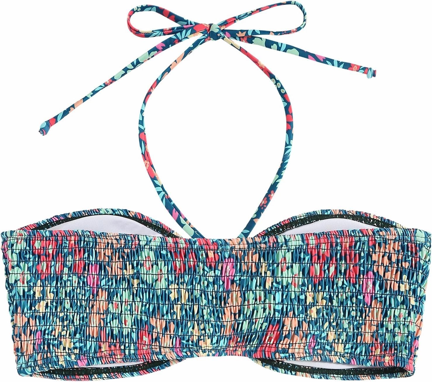 ZAFUL Women Halter Bandeau Bikini Tops Bathing Suit Tops Ditsy Floral Ruched Swimsuit Top Only