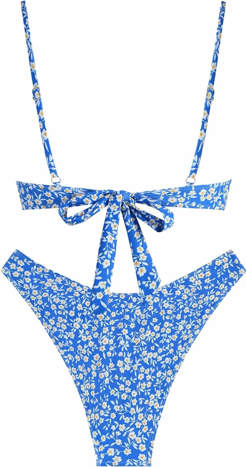 ZAFUL Women High Cut Bikini Sets String Sexy Swimsuit Two Piece Underwire Bathing Suit Brazilian Cheeky Cut Out Cute Swimwear