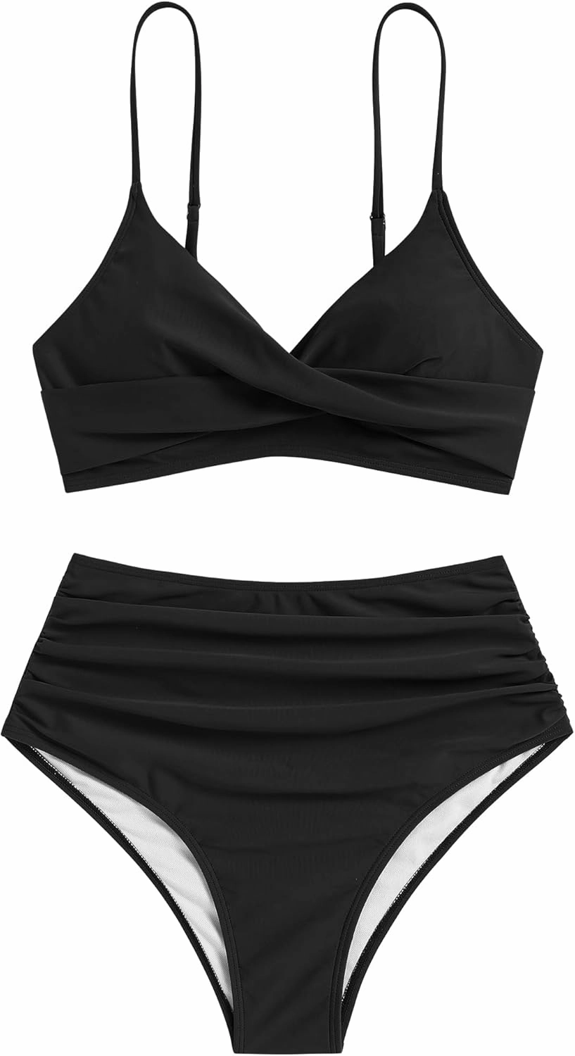 ZAFUL Women High Waisted Bikini Sets Two Piece Swimsuit Push Up Twist Front Ruched Bathing Suit