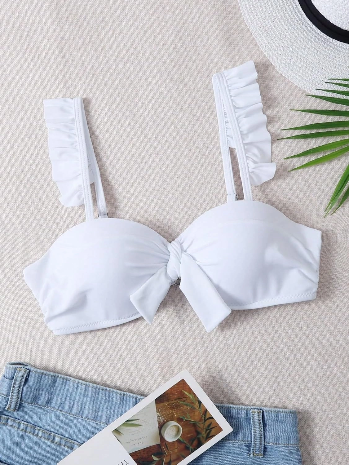 ZAFUL Women Push Up Bandeau Bikini Top Strapless Swimsuit Solid Twist Front Bathing Suits Tube Top