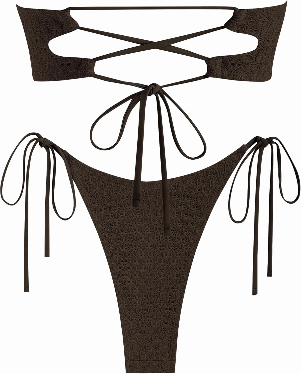 ZAFUL Women's Bandeau Bikini Strapless O Ring Lace Tie Back High Cut Two Piece Swimsuit Bathing Suits