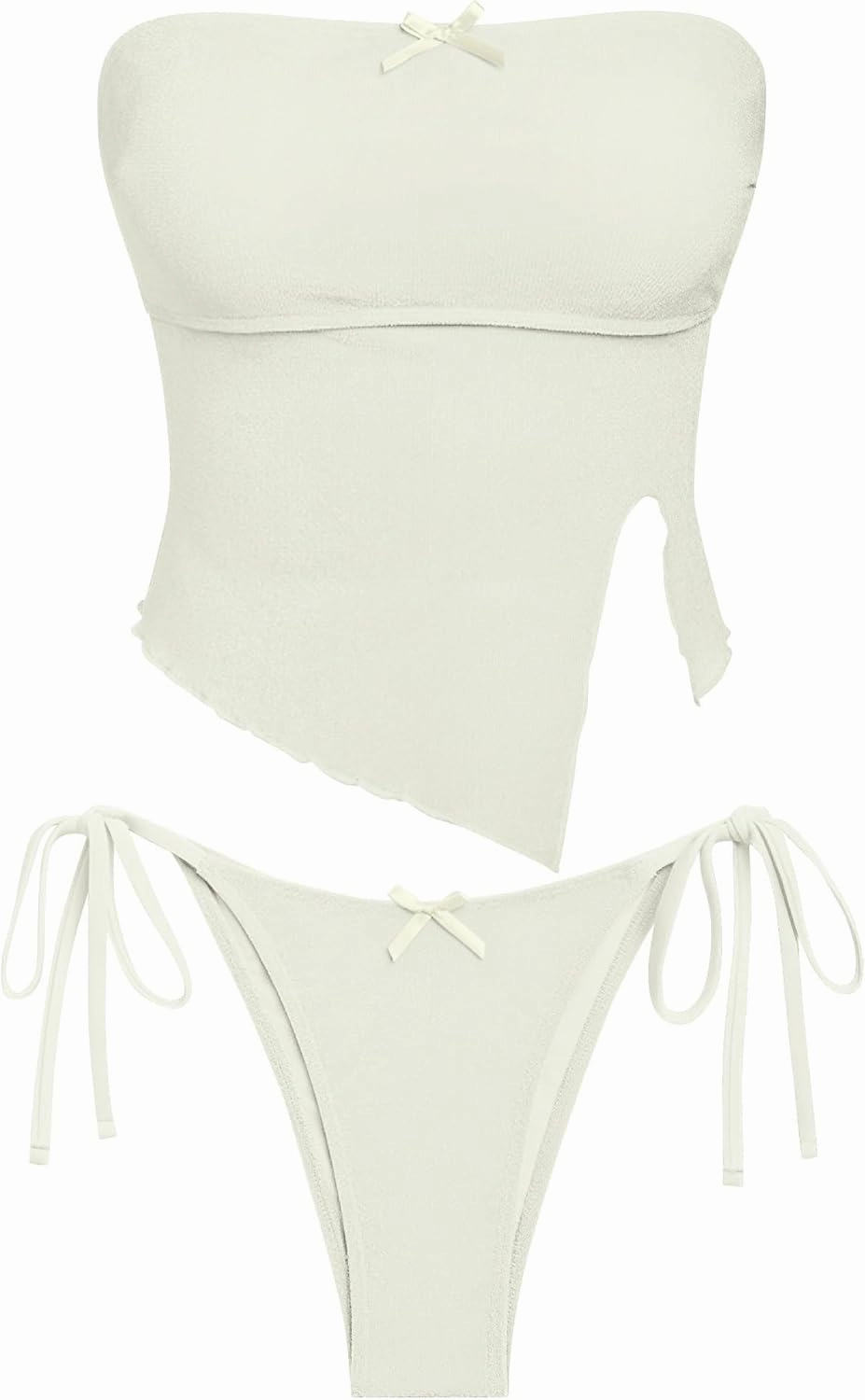 ZAFUL Women's Bandeau Tankini Swimsuit Asymmetrical Slit Bowknot String High Cut Fairyland Cheeky Bathing Suit