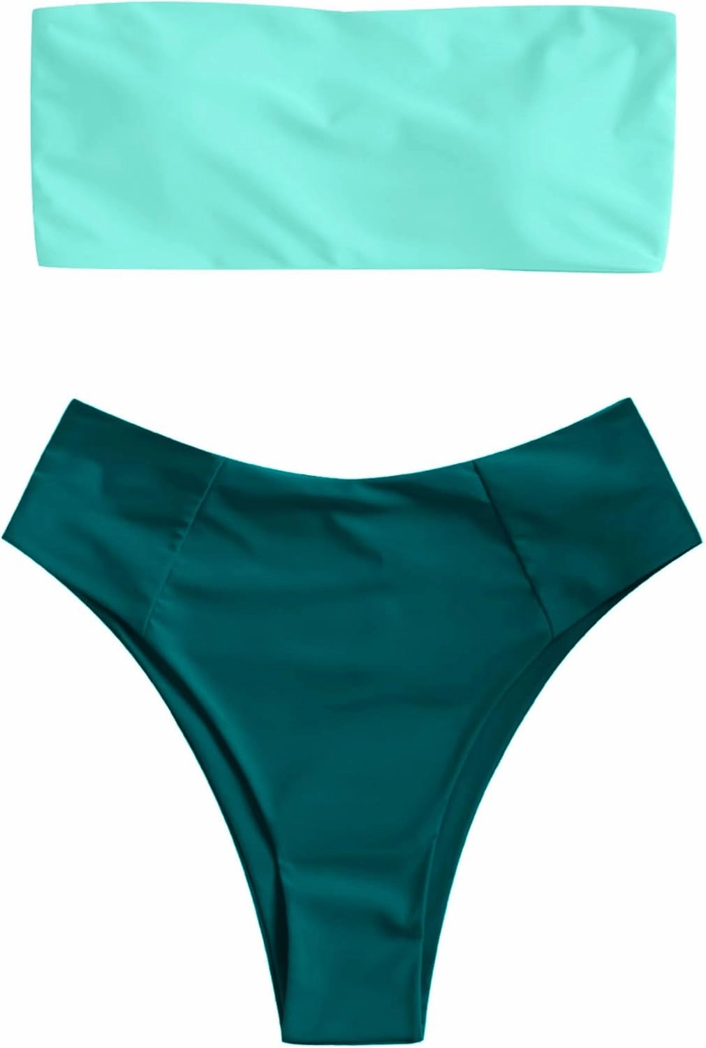 ZAFUL Women's High Cut Bandeau Bikini Set Strapless Solid Color 2 Pieces Bathing Suit Swimsuit