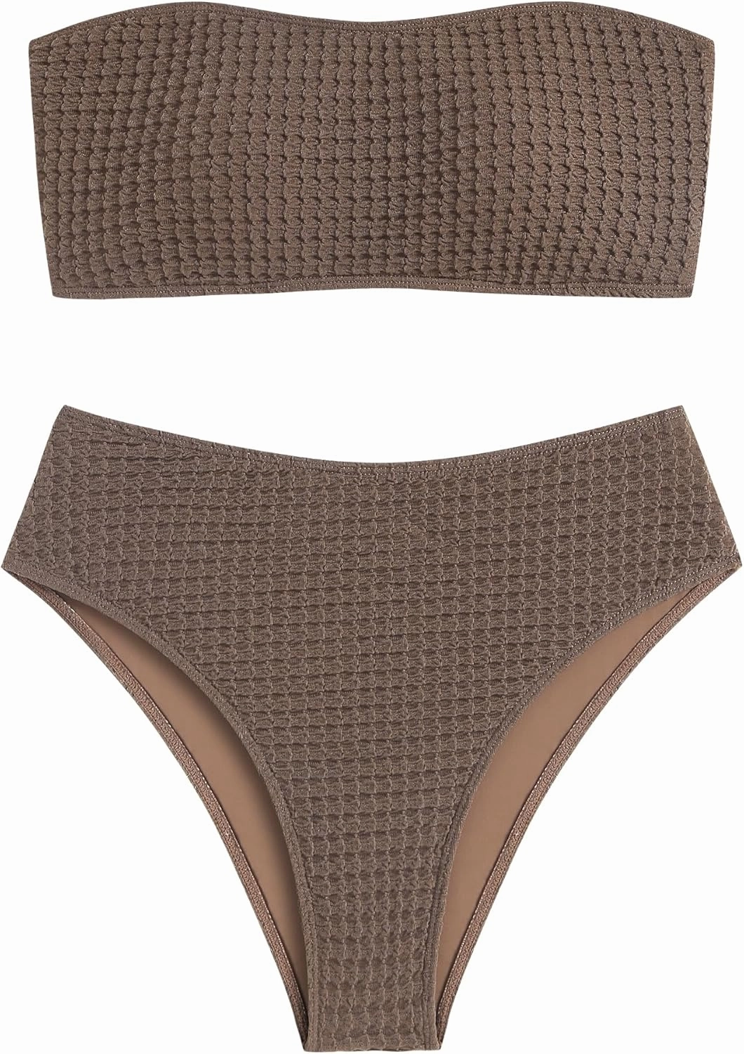 ZAFUL Women's High Cut Bandeau Bikini Set Strapless Solid Color 2 Pieces Bathing Suit Swimsuit