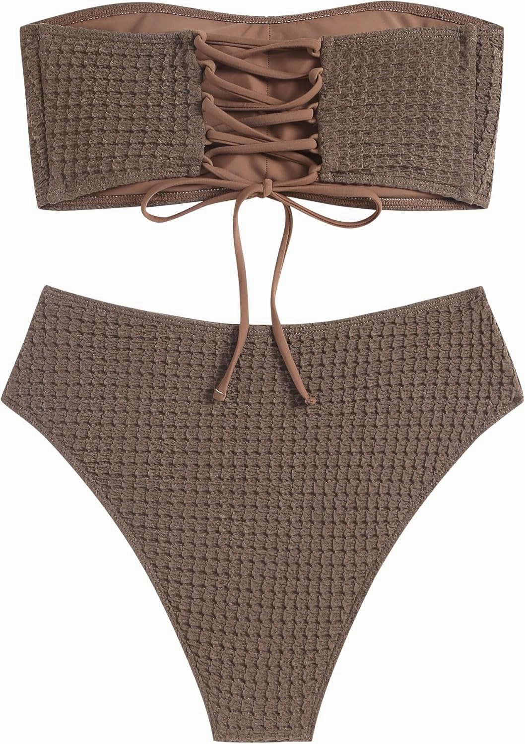 ZAFUL Women's High Cut Bandeau Bikini Set Strapless Solid Color 2 Pieces Bathing Suit Swimsuit