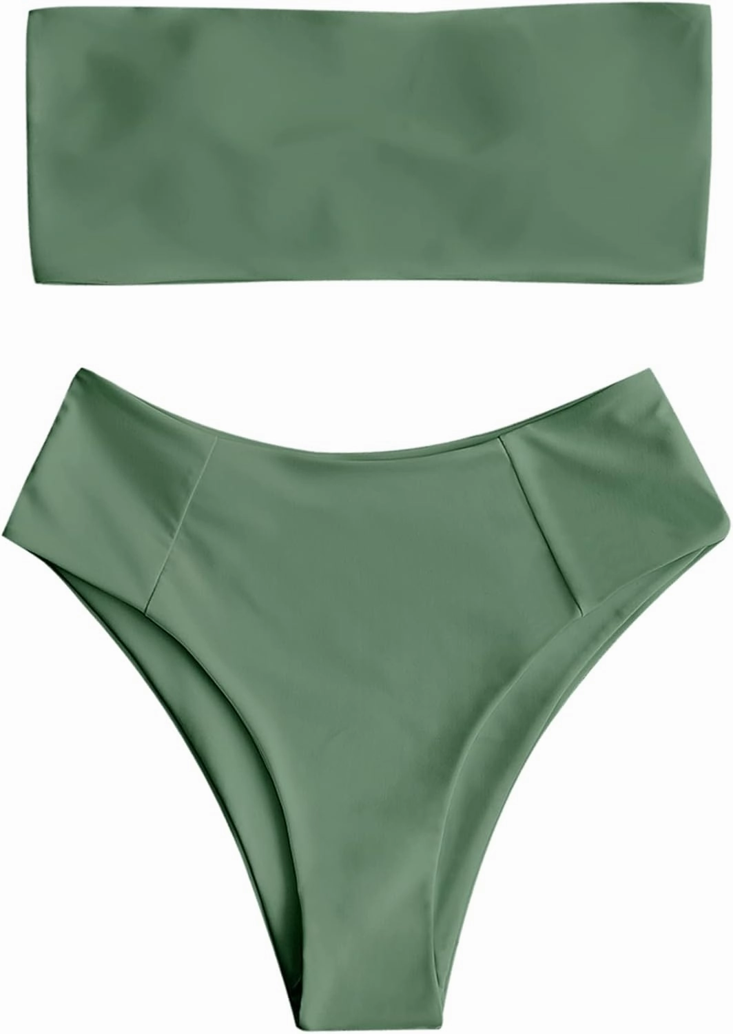 ZAFUL Women's High Cut Bandeau Bikini Set Strapless Solid Color 2 Pieces Bathing Suit Swimsuit