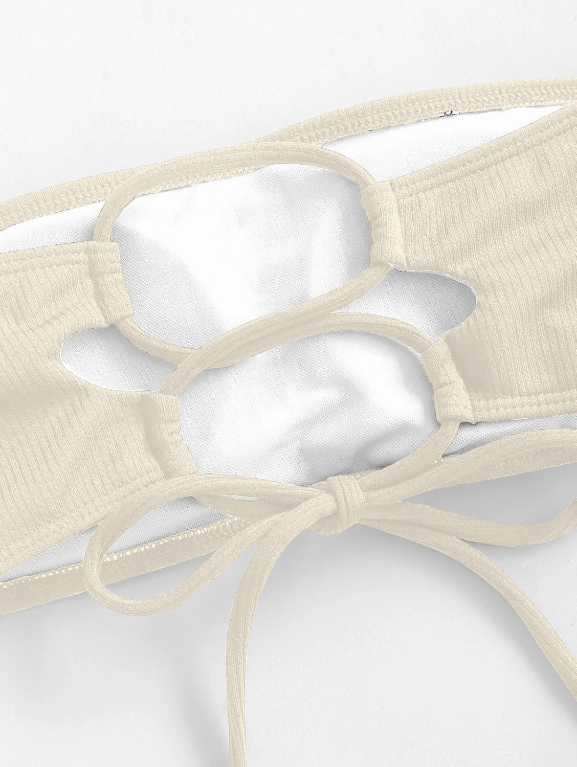 ZAFUL Women's Lace Up Strapless Bandeau Bikini Top - Solid Color Bathing Suit Swimsuit