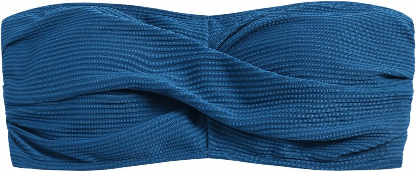 ZAFUL Women's Lace Up Strapless Bandeau Bikini Top - Solid Color Bathing Suit Swimsuit