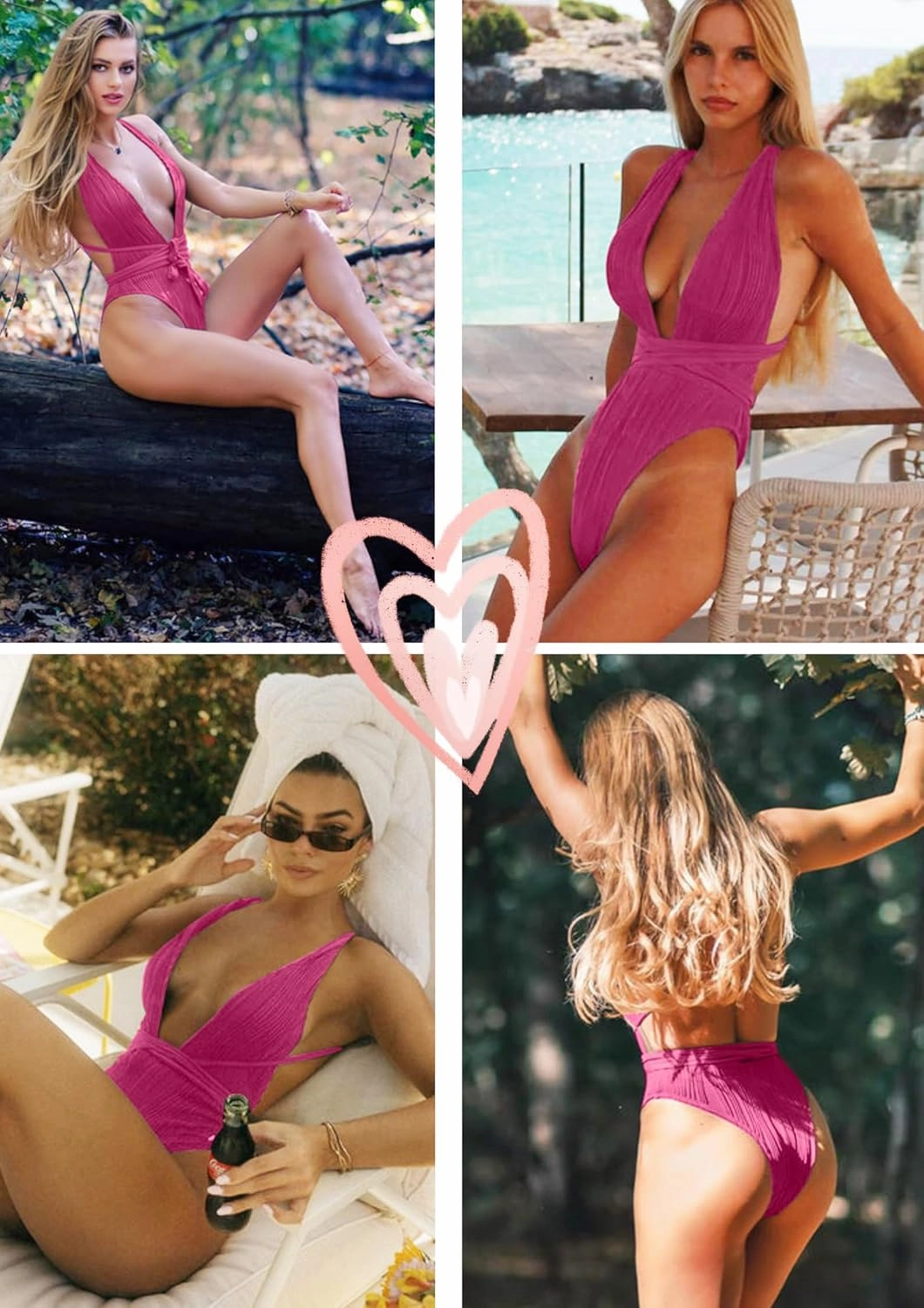 ZAFUL Women's One Piece Swimsuit Deep V Neck Ribbed Self Tie Sexy High Cut Bathing Suit Crisscross Back Swimwear
