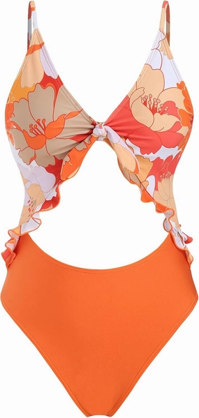 ZAFUL Women's One Piece Swimsuit Ribbed Open Back Bathing Suit Tummy Control Scoop Neck Adjustable Straps High Cut Swimwear