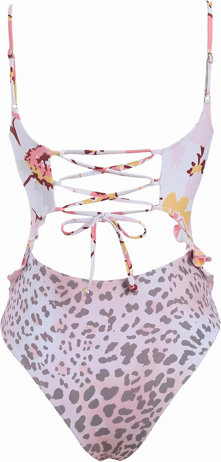 ZAFUL Women's One Piece Swimsuit Ribbed Open Back Bathing Suit Tummy Control Scoop Neck Adjustable Straps High Cut Swimwear