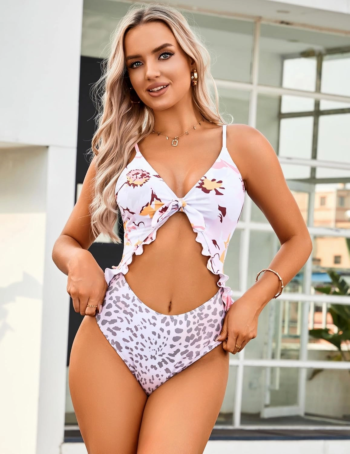 ZAFUL Women's One Piece Swimsuit Ribbed Open Back Bathing Suit Tummy Control Scoop Neck Adjustable Straps High Cut Swimwear