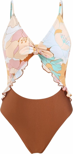 ZAFUL Women's One Piece Swimsuit Ribbed Open Back Bathing Suit Tummy Control Scoop Neck Adjustable Straps High Cut Swimwear