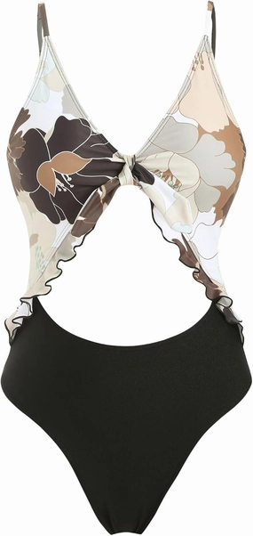 ZAFUL Women's One Piece Swimsuit Ribbed Open Back Bathing Suit Tummy Control Scoop Neck Adjustable Straps High Cut Swimwear