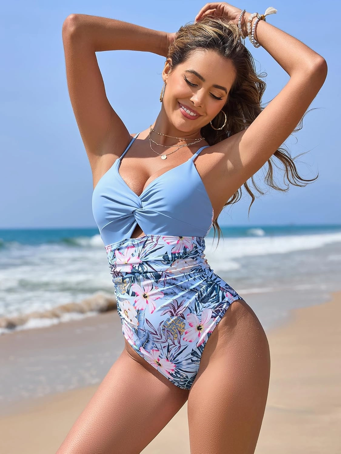 ZAFUL Women's One Piece Swimsuits Cut Out Tummy Control Twist Front Bathing Suit Sexy Tie Back Push Up Slimming Swimwear