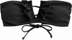 ZAFUL Women's Strapless Bandeau Bikini Top Ribbed V Wired Lace Up Ruffle Tie Swimsuits Bathing Suits Only Top