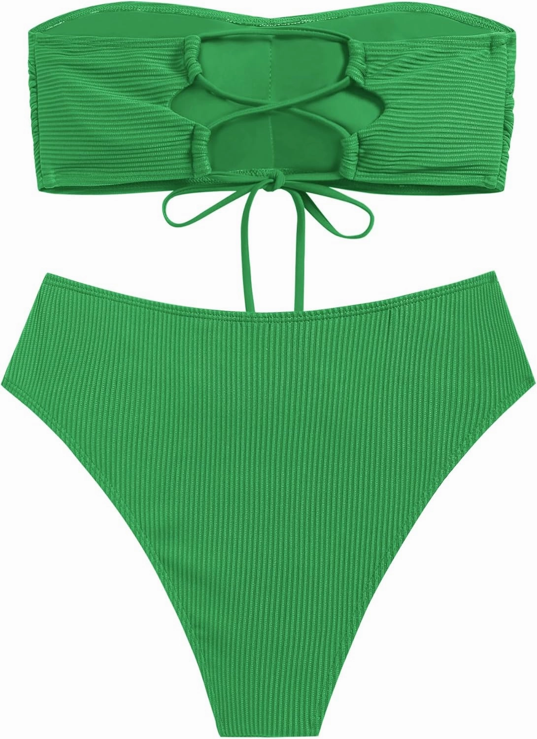 ZAFUL Women's Strapless Twist Bandeau Bikini 2 Piece Swimwear Cheeky Solid Lace up Bathing Suits