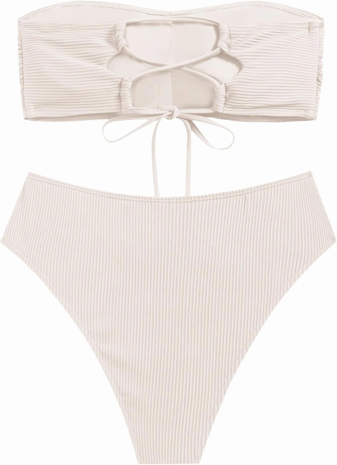 ZAFUL Women's Strapless Twist Bandeau Bikini 2 Piece Swimwear Cheeky Solid Lace up Bathing Suits