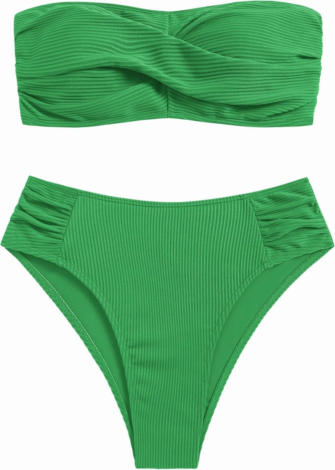 ZAFUL Women's Strapless Twist Bandeau Bikini 2 Piece Swimwear Cheeky Solid Lace up Bathing Suits