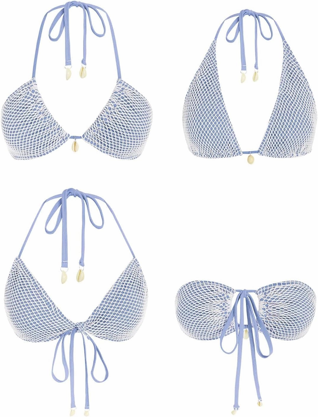 ZAFUL Women's Triangle Bikini Top Multiway Fishnet Tie Back Bandeau Halter String Bikini Swimsuit Bathing Suit