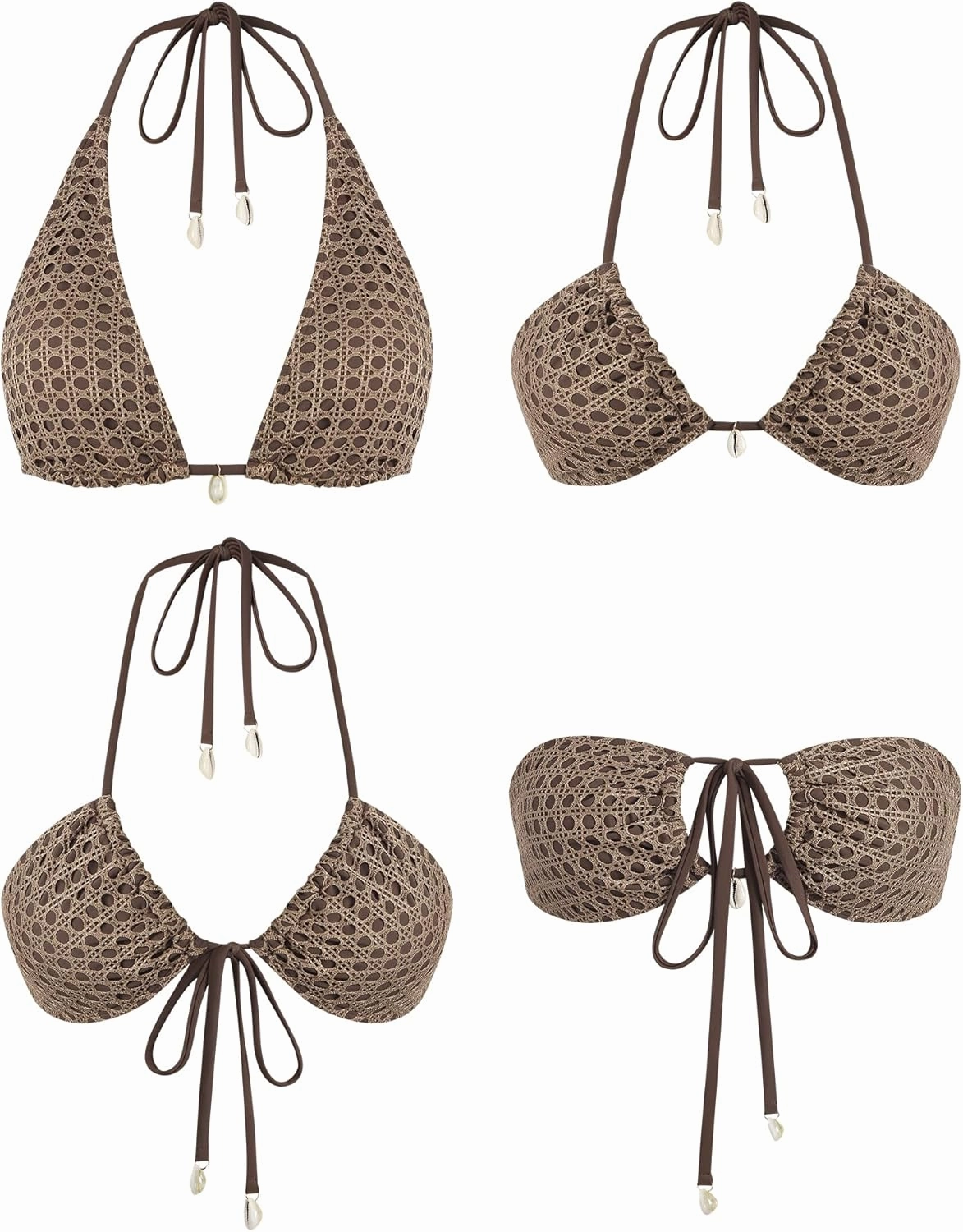 ZAFUL Women's Triangle Bikini Top Multiway Fishnet Tie Back Bandeau Halter String Bikini Swimsuit Bathing Suit