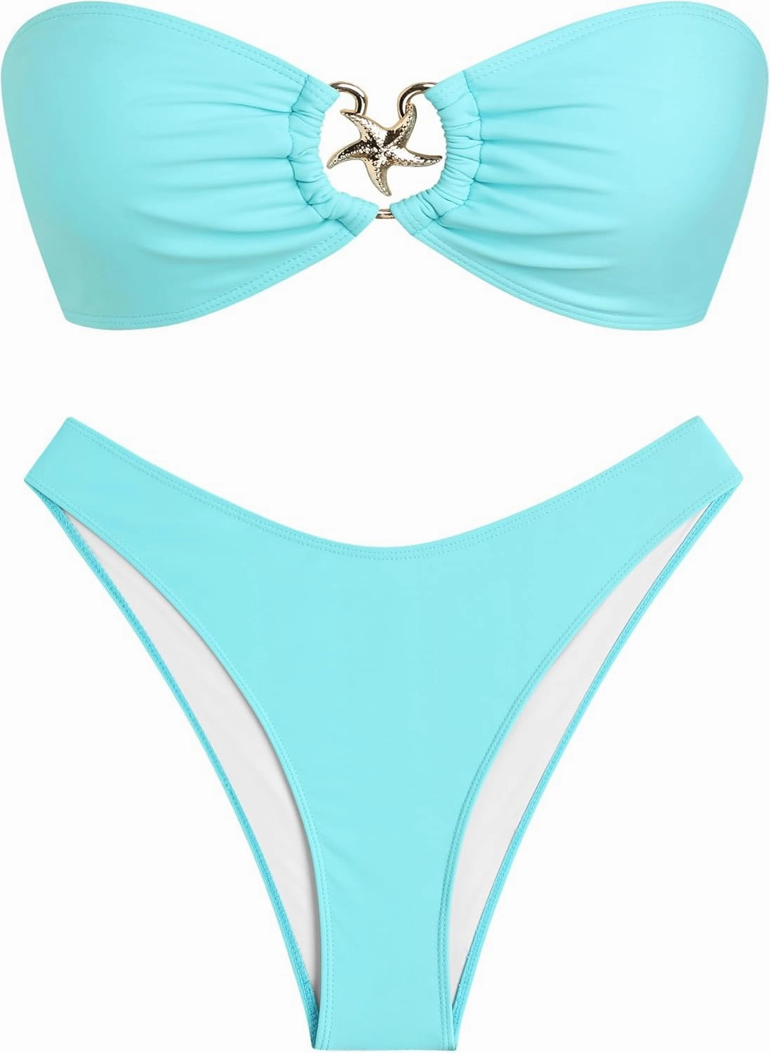 ZAFUL Womens Bandeau Bikini Set Metallic Sparkly O Ring Lace Up Tie Side High Cut Tanga Sexy Bathing Suit Swimwear