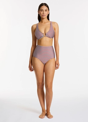 Zarla Geo High Waist Boyleg Bikini Bottom - Ruby