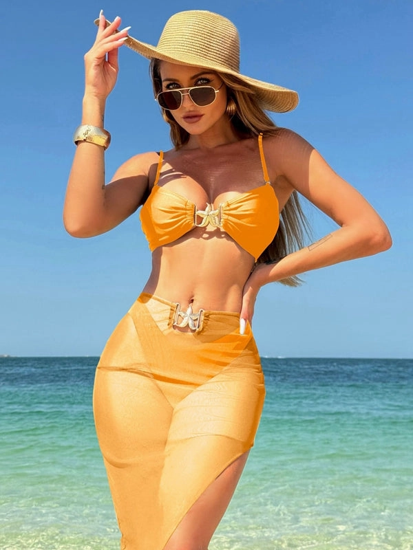 ZASUWA Female Sexy Starfish Sheer Mesh 3-Pieces Bikini Set