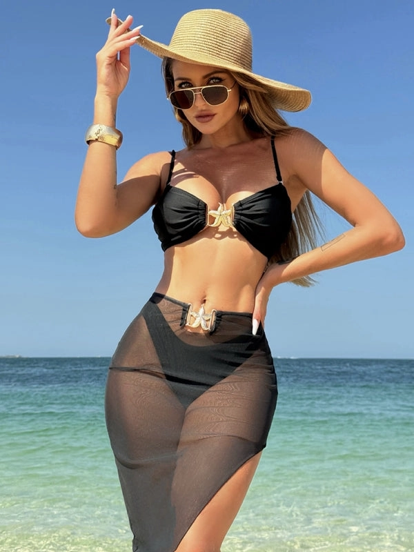 ZASUWA Female Sexy Starfish Sheer Mesh 3-Pieces Bikini Set