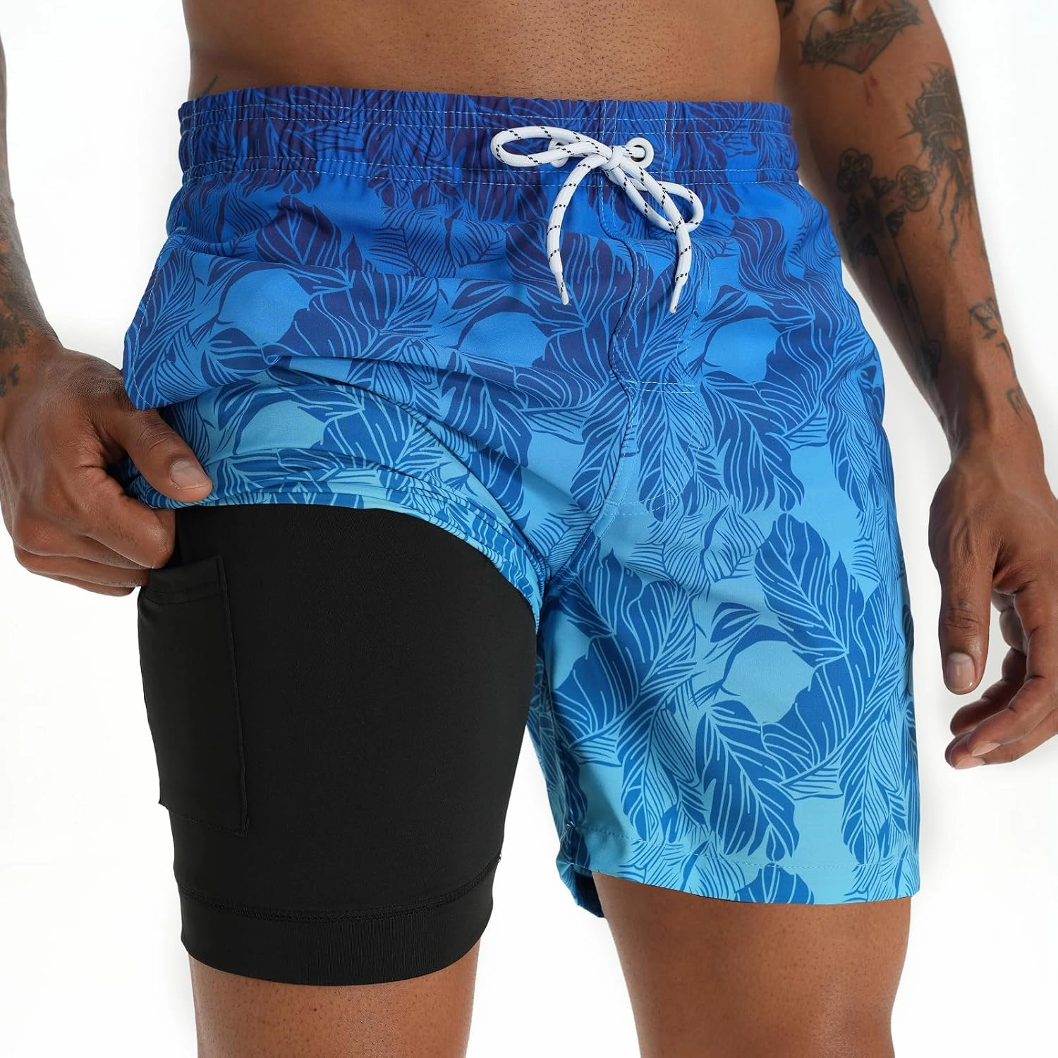 zeetoo Mens Swim Trunks with Compression Liner 5.5" Inseam Shorts Bathing Suit Quick Dry Swimsuit