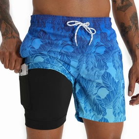 zeetoo Mens Swim Trunks with Compression Liner 5.5" Inseam Shorts Bathing Suit Quick Dry Swimsuit
