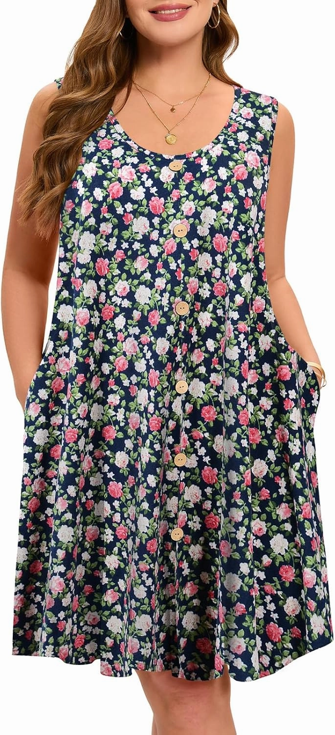 ZENNILO Women's Casual Dresses Tshirt Dresses Plus Size Summer Dresses V Neck Beach Cover Up Sundress with Pockets