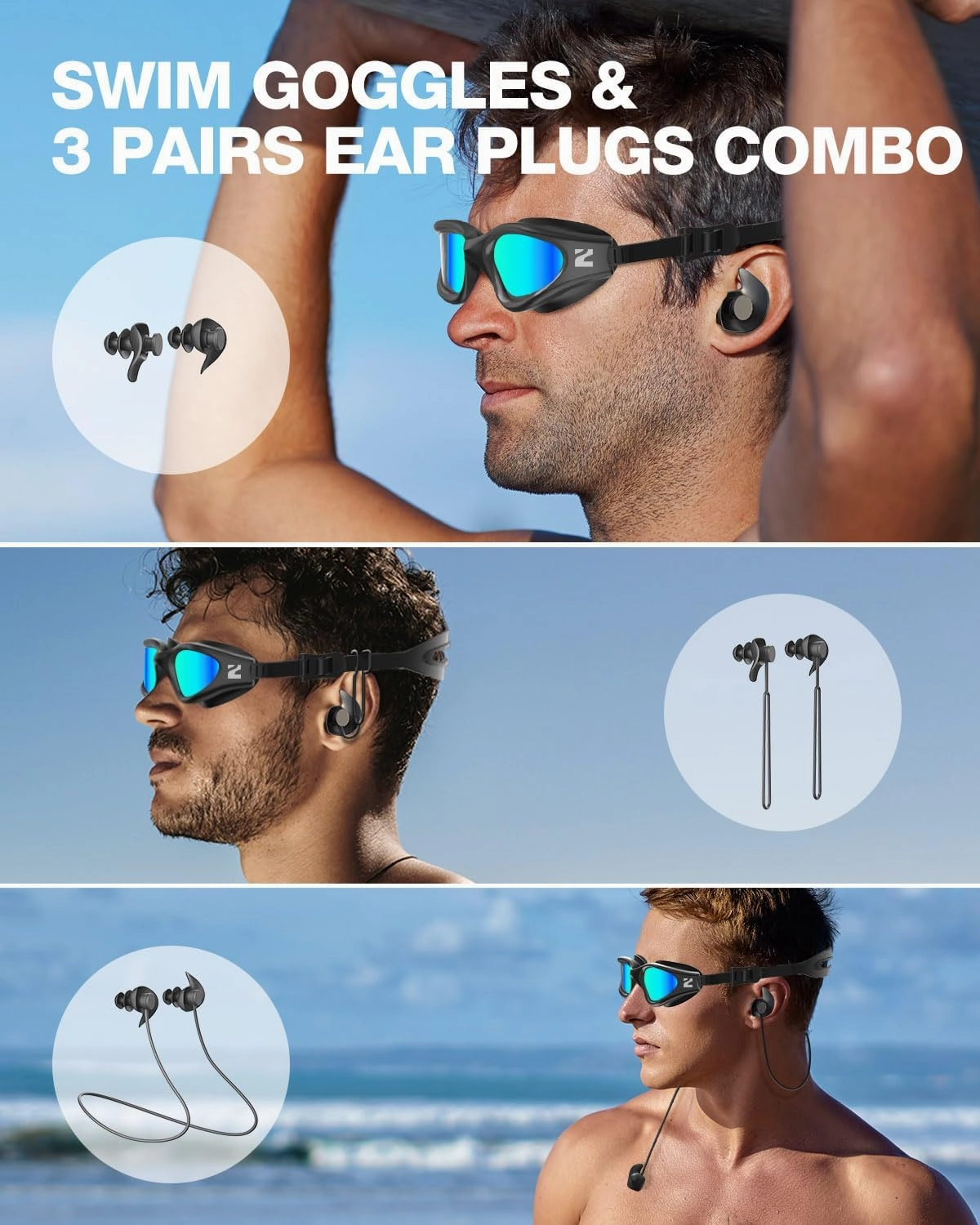 ZIONOR G1 Lite Polarized Swimming Goggles with 3 Pairs Earplugs, Anti-Fog UV Protection Swim Goggle for Adult Men Women Youth