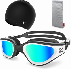 ZIONOR G1 Lite Swim Goggles with Swim Cap Comfortable Anti-fog Swimming Goggles Cap Set for Adult Men Women