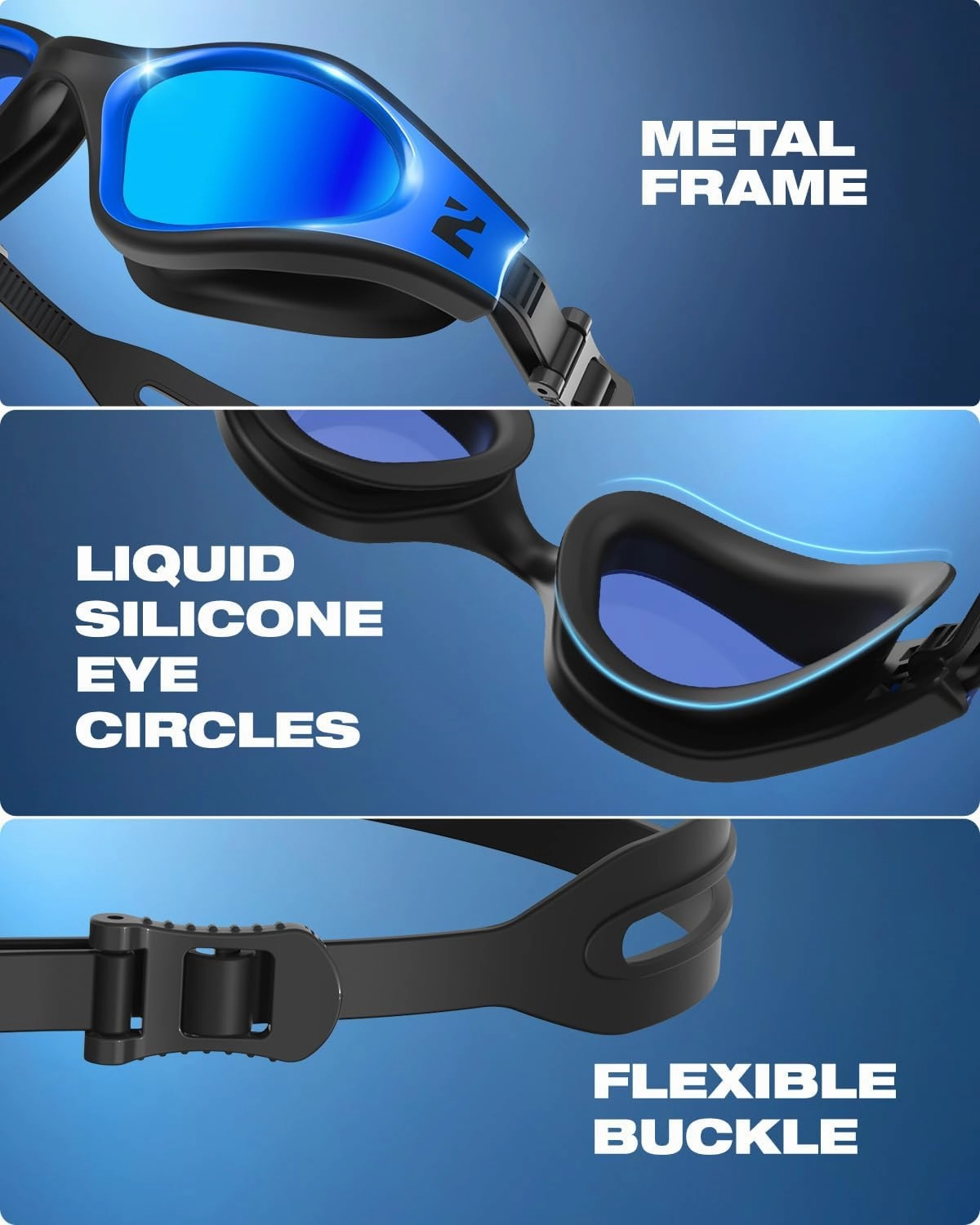 ZIONOR G1 Nava Super Anti-Fog Unisex Swim Goggles Mirror/Bright Smoke Lens