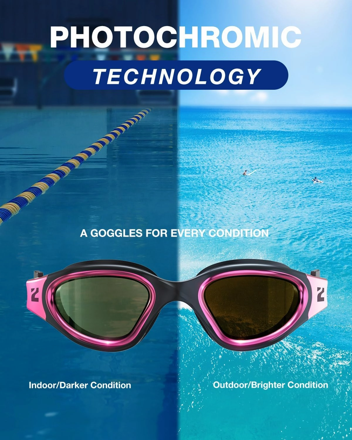 ZIONOR Swim Goggles, G1 Ultra Photochromic Polarized Swimming Goggles Men Women